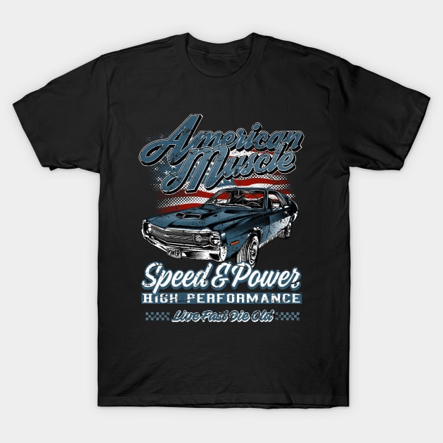 American Muscle Car Speed and Power Blue I T-Shirt by RockabillyM